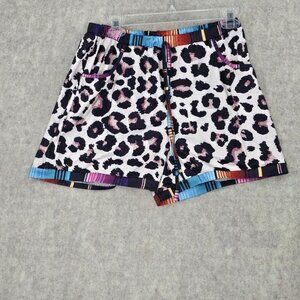 Leopard Print Womens Elastic Waist Shorts Multicolor Size Large Lightweight Poly